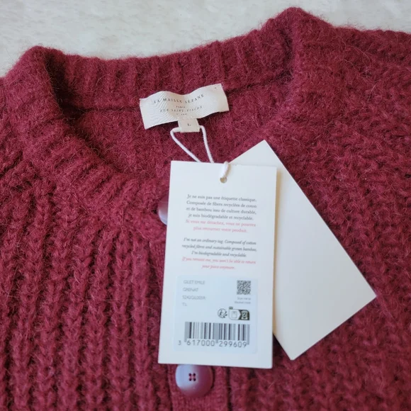 (sold) Sezane Emile Alpaca + Wool 🐑❤️🦙 Cardigan, Burgundy Large - Picture 4 of 12